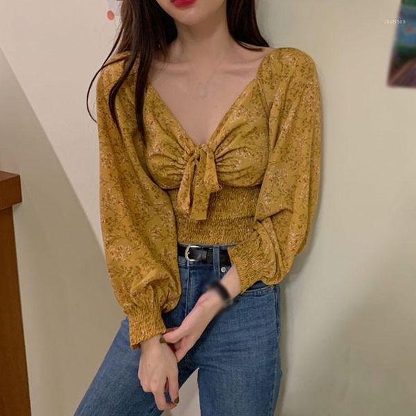 women's blouse fashion floral print v neck blouses exposed navel chiffon long sleeve casual shirt & shirts, White
women's blouse fashion floral print v neck blouses exposed navel chiffon long sleeve casual shirt & shirts, White