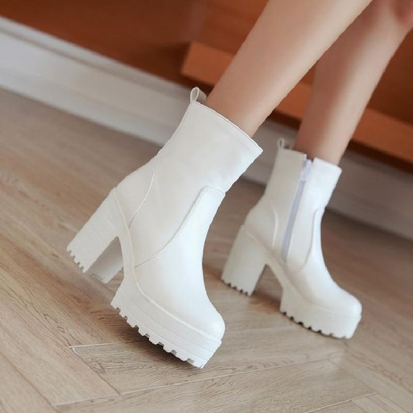 women's boots white patent leather high-heeled short autumn and winter simple round toe plus velvet snow shoes, Black
women's boots white patent leather high-heeled short autumn and winter simple round toe plus velvet snow shoes, Black