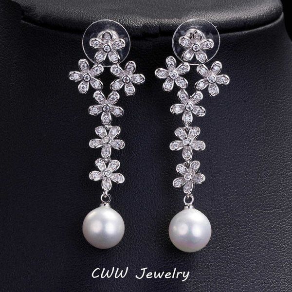 romantic round cubic zirconia pave setting long flower drop pearl earrings for women wedding party jewelry cz284 210714, Silver
romantic round cubic zirconia pave setting long flower drop pearl earrings for women wedding party jewelry cz284 210714, Silver