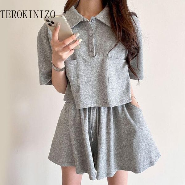 women's tracksuits terokinizo casual women two piece turn down collar short sleeve t shirt high waist shorts unicolor loose suit outfit, Gray
women's tracksuits terokinizo casual women two piece turn down collar short sleeve t shirt high waist shorts unicolor loose suit outfit, Gray