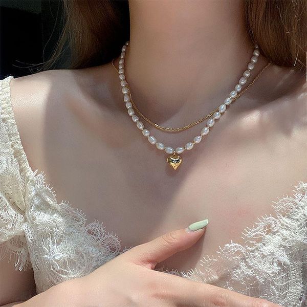chains 2021 fashion freshwater pearl choker necklace cute heart pendant double layer chain for women jewelry girl gift, Silver
chains 2021 fashion freshwater pearl choker necklace cute heart pendant double layer chain for women jewelry girl gift, Silver