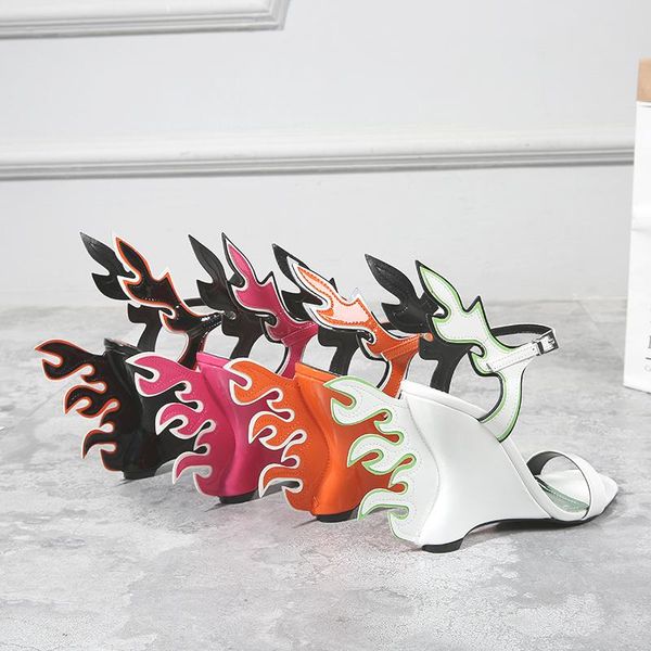 novel woman flame high wedge summer sandal candy color tail buckle ins sandals, Black
novel woman flame high wedge summer sandal candy color tail buckle ins sandals, Black