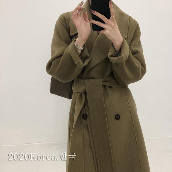 women's wool & blends winter women long double sided woolen overcoat 2021 korea lacing belt breasted loose plus size handmade 100% coat, Black
women's wool & blends winter women long double sided woolen overcoat 2021 korea lacing belt breasted loose plus size handmade 100% coat, Black