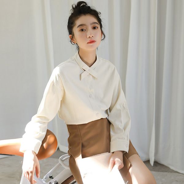 autumn winter elegant women button stand collar shirt office lady loose long sleeve solid 210423, White
autumn winter elegant women button stand collar shirt office lady loose long sleeve solid 210423, White