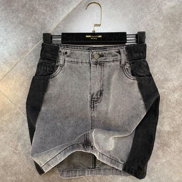 skirts fabpop 2021 summer design high street black grey patchwork vintage short mini denim skirt women gb178 
skirts fabpop 2021 summer design high street black grey patchwork vintage short mini denim skirt women gb178