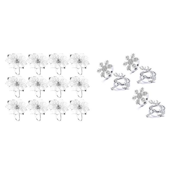 napkin rings 12 pcs 3d floral metal holder & 6 holders with snowflake and deer design
napkin rings 12 pcs 3d floral metal holder & 6 holders with snowflake and deer design