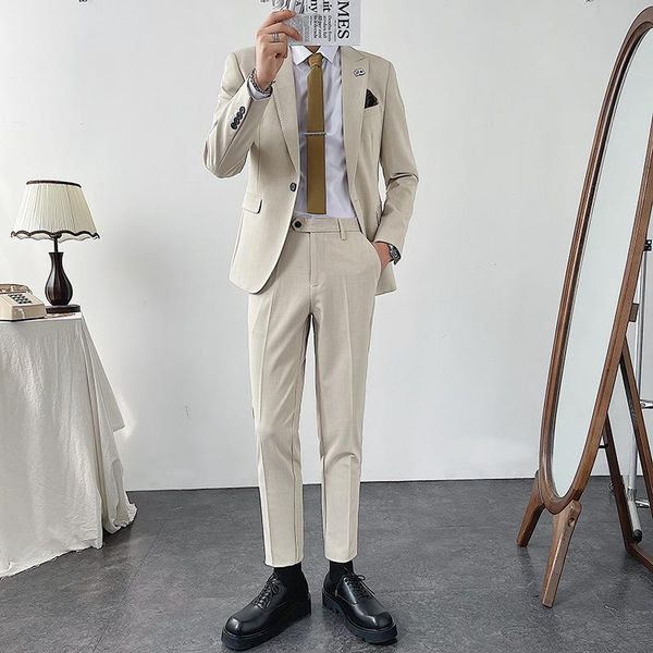 men's suits & blazers lightly cooked style korean suit trendy bamboo edge one button casual two-piece, White;black
men's suits & blazers lightly cooked style korean suit trendy bamboo edge one button casual two-piece, White;black