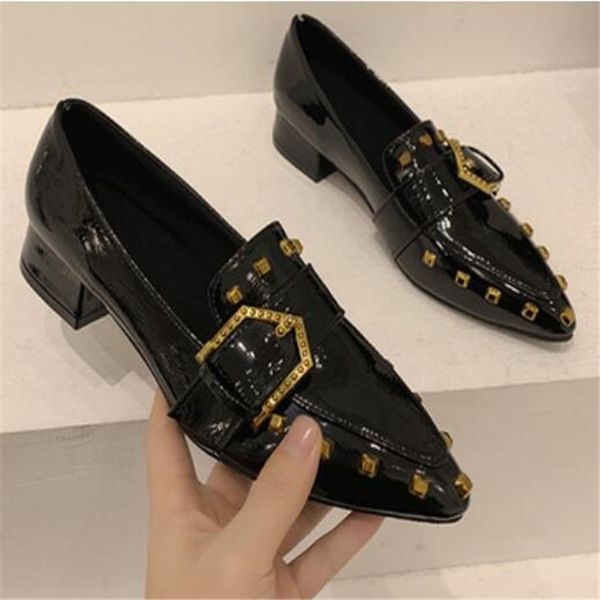 women shoes high heels spring summer shallow mouth pointed casual barefoot shoes female chunky heels rivet leather shoes, Black
women shoes high heels spring summer shallow mouth pointed casual barefoot shoes female chunky heels rivet leather shoes, Black