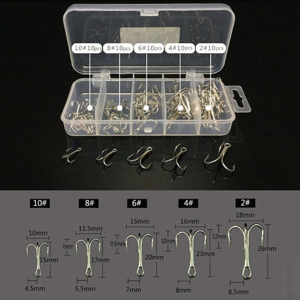 50pcs/pack black fishing hooks 2/4/6/8/10# high carbon steel treble tackle accessories triple
50pcs/pack black fishing hooks 2/4/6/8/10# high carbon steel treble tackle accessories triple