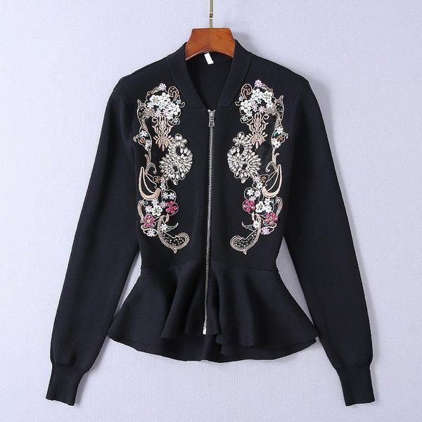 women's sweaters lady suit-dress embroidery pearl tail self-cultivation zipper cardigan jacket loose coat long sleeve unlined upper gar, White;black
women's sweaters lady suit-dress embroidery pearl tail self-cultivation zipper cardigan jacket loose coat long sleeve unlined upper gar, White;black