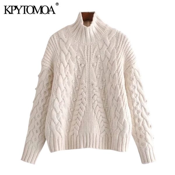 women fashion pompom apliques loose cable-knit sweater vintage high neck long sleeve female pullovers chic 210420, White;black
women fashion pompom apliques loose cable-knit sweater vintage high neck long sleeve female pullovers chic 210420, White;black