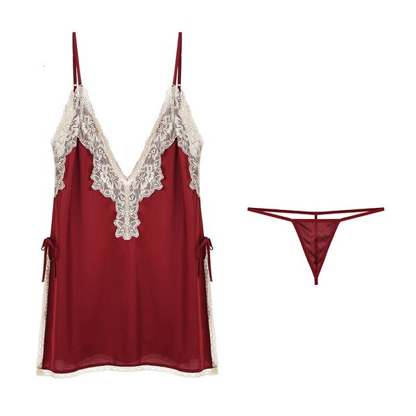 women's sleepwear female nightdress t pant twinset lace deep v spaghetti strap miz5, Black;red
women's sleepwear female nightdress t pant twinset lace deep v spaghetti strap miz5, Black;red