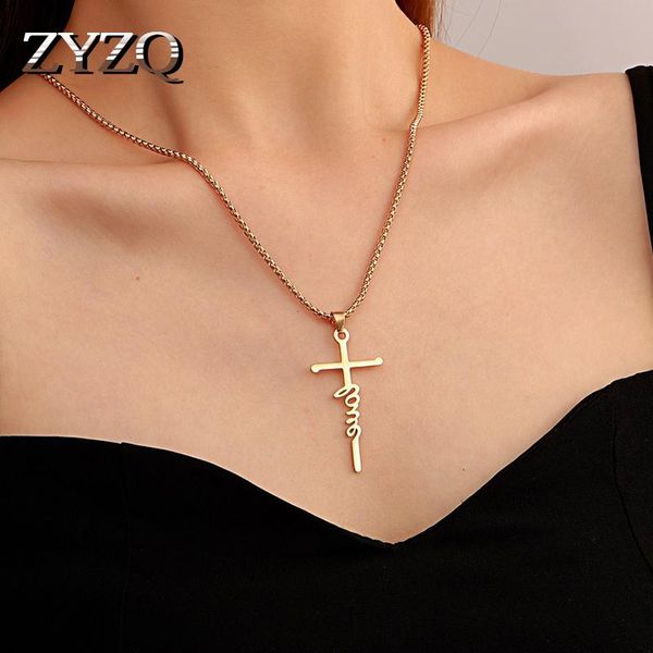 chains zyzq punk style english alphabet pendant necklace for women stainless steel cross clavicle chain hip hop dance di, Silver