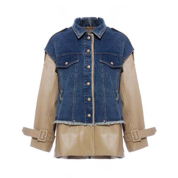 personalized stitching wash denim leather jacket coat windbreaker women's jackets, Black;brown
personalized stitching wash denim leather jacket coat windbreaker women's jackets, Black;brown