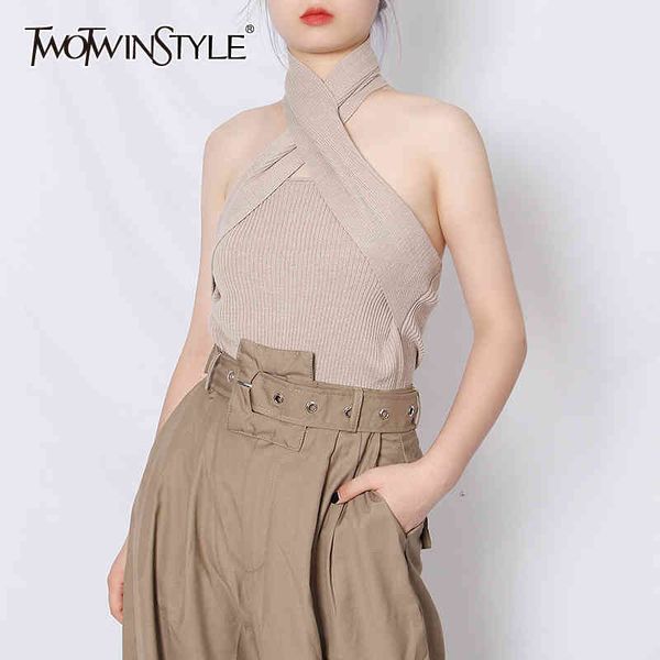 cross knitwear for women irregular collar sleeveless backless ruched minimalist female summer 210524, White
cross knitwear for women irregular collar sleeveless backless ruched minimalist female summer 210524, White