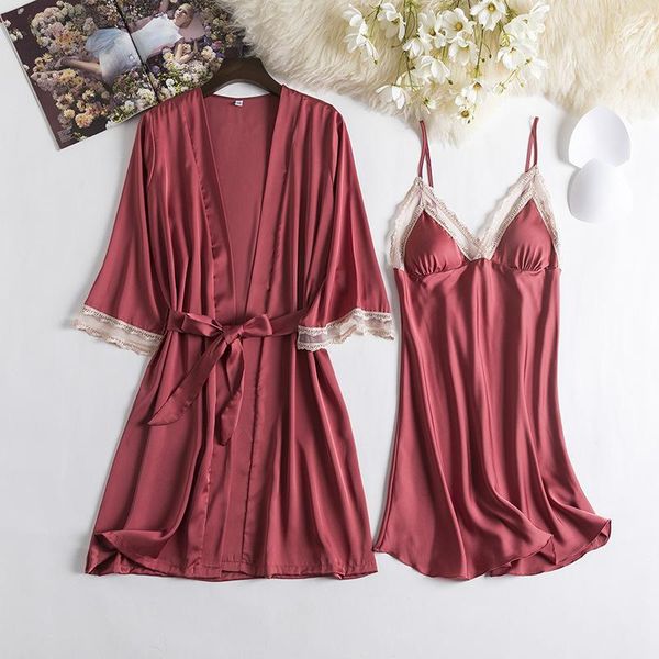 women's sleepwear robe set women patchwork 2pcs nightwear summer brown home clothing intimate lingerie satin sleep, Black;red
women's sleepwear robe set women patchwork 2pcs nightwear summer brown home clothing intimate lingerie satin sleep, Black;red