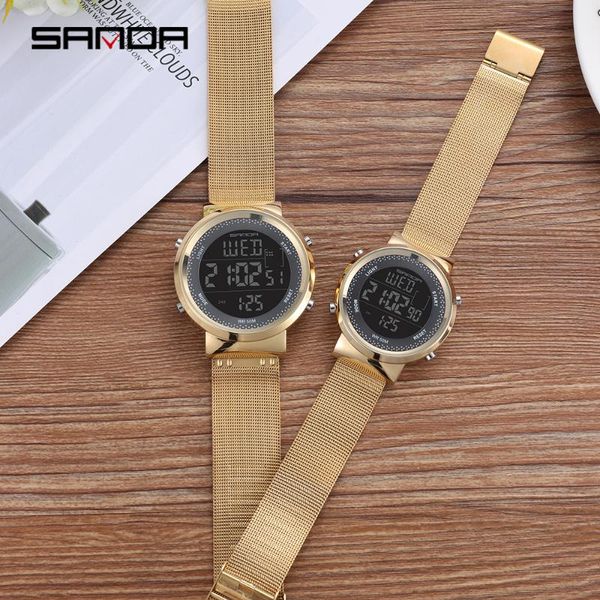 wristwatches sanda fashion couple golden watch led digital women men watches stainless mesh belt waterproof lovers relogio masculino, Slivery;brown
wristwatches sanda fashion couple golden watch led digital women men watches stainless mesh belt waterproof lovers relogio masculino, Slivery;brown