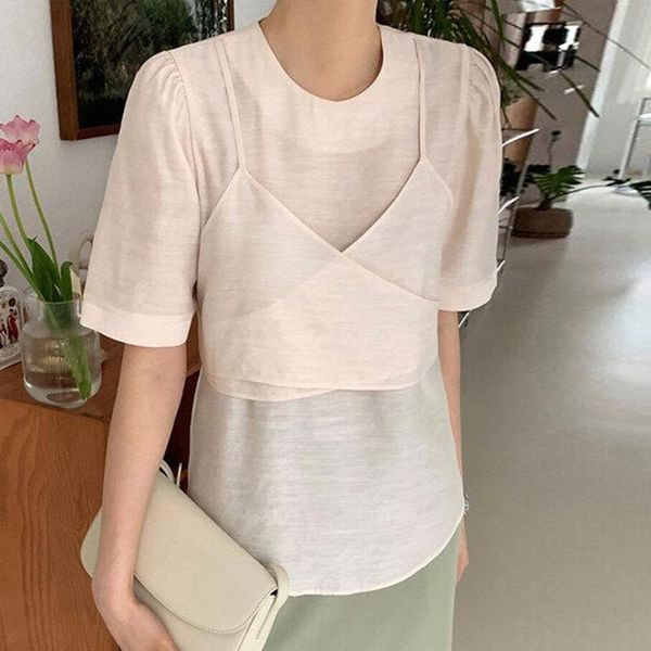 women's t-shirt korean version of the small temperament round neck wrapped chest hike fake two-stranded bow design loose short sleeve, White
women's t-shirt korean version of the small temperament round neck wrapped chest hike fake two-stranded bow design loose short sleeve, White