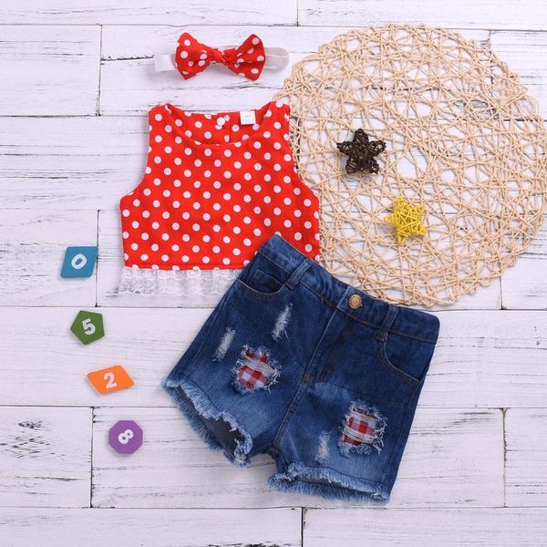 lovely infant kids girls clothes sets 3pcs polka dot printed sleeveless single breasted vest denim shorts headband clothing, White
lovely infant kids girls clothes sets 3pcs polka dot printed sleeveless single breasted vest denim shorts headband clothing, White