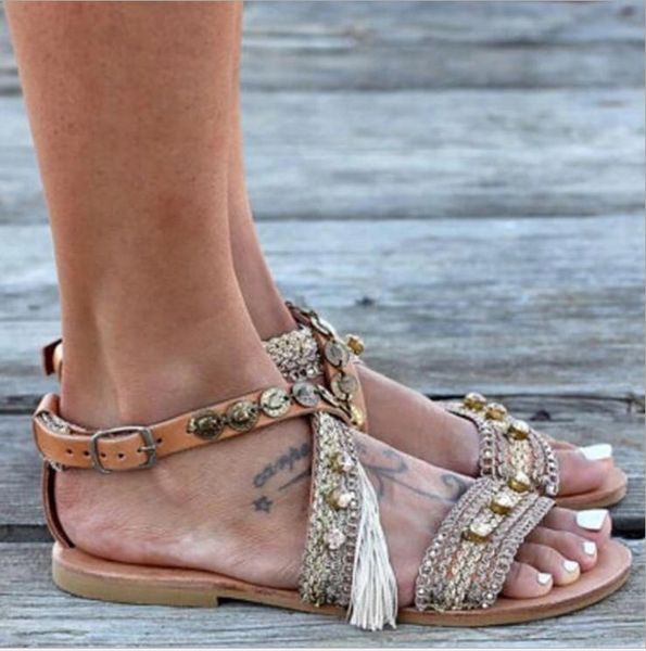 sandals women rhinestone boho flat peep toe cross strap shoes bling h12, Black
sandals women rhinestone boho flat peep toe cross strap shoes bling h12, Black