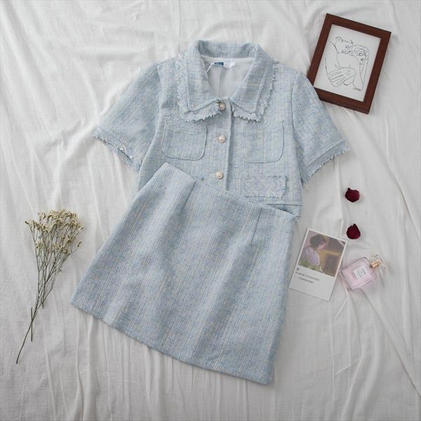 2 pieces set short womens tracksuits coat skirt suit elegant pearls buttons summer vintage office dress young lady sets, Gray
2 pieces set short womens tracksuits coat skirt suit elegant pearls buttons summer vintage office dress young lady sets, Gray