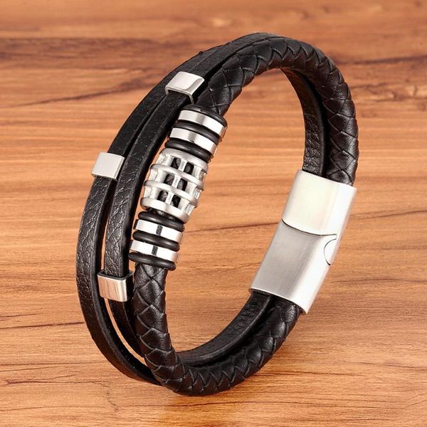 charm bracelets tyo classic punk men's braided layered black/brown leather bracelet with stainless steel matte magnetic clasp, Golden;silver
charm bracelets tyo classic punk men's braided layered black/brown leather bracelet with stainless steel matte magnetic clasp, Golden;silver