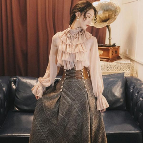 two piece dress arrival autumn women lantern sleeve stand collar ruffles chiffon shirt set+high waist swing maxi skirt set s456, White
two piece dress arrival autumn women lantern sleeve stand collar ruffles chiffon shirt set+high waist swing maxi skirt set s456, White