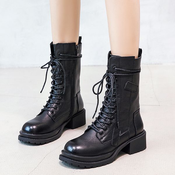 first layer cowhide autumn and winter martin plush medium boots british style versatile thick soled leather women's boots, Black
first layer cowhide autumn and winter martin plush medium boots british style versatile thick soled leather women's boots, Black