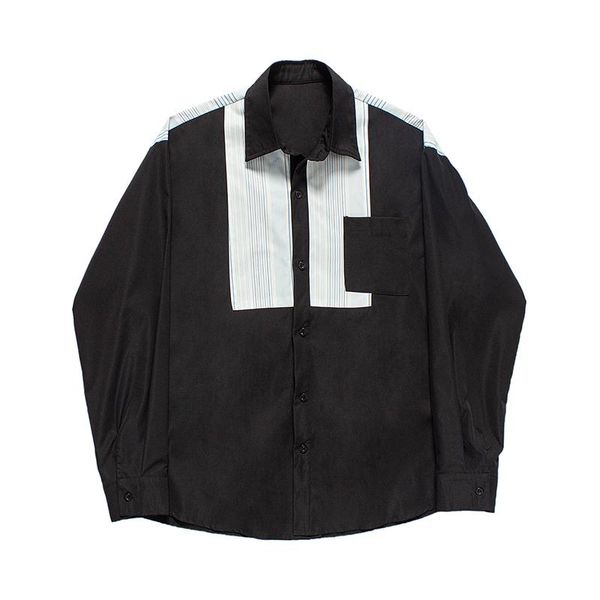 men's casual shirts splice stripe long sleeve loose shirt korean harajuku fashion chic dress for men, White;black
men's casual shirts splice stripe long sleeve loose shirt korean harajuku fashion chic dress for men, White;black