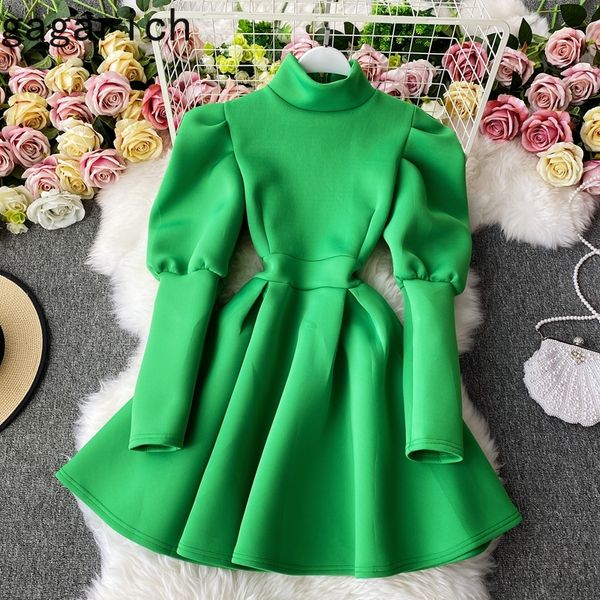 gagarich women dress elegant autumn korean style temperament high-neck bubble sleeve waist thin french a-line solid vestidos, Black;gray
gagarich women dress elegant autumn korean style temperament high-neck bubble sleeve waist thin french a-line solid vestidos, Black;gray