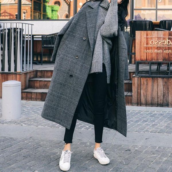 women's wool & blends woolen coat women lattice 2021 autumn winter thicken warm korean fashion long sleeve loose casual simplicity, Black
women's wool & blends woolen coat women lattice 2021 autumn winter thicken warm korean fashion long sleeve loose casual simplicity, Black
