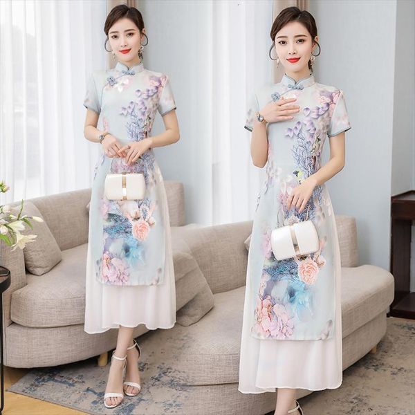 summer chinese cheongsam young girl womens dress modified vintage floral printed long elegant mandarin collar female qipao, Black;gray
summer chinese cheongsam young girl womens dress modified vintage floral printed long elegant mandarin collar female qipao, Black;gray