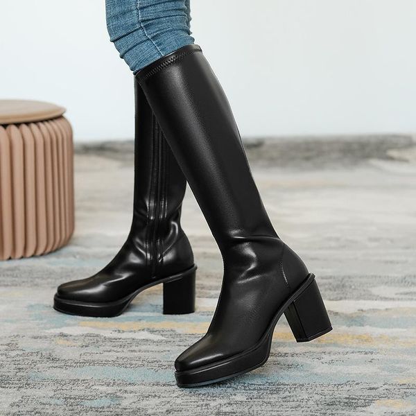 boots women's square heel below knee 2021 winter solid color fashion warm women shoes comfortable with side zipper, Black
boots women's square heel below knee 2021 winter solid color fashion warm women shoes comfortable with side zipper, Black