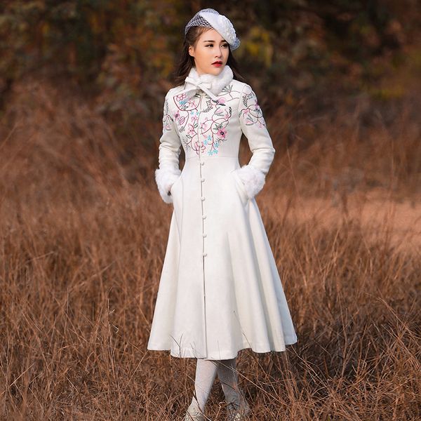 women's wool & blends brand women 's winter coat chinese style retro embroidery hair collar long sleeve blend dress outerwear gwrk, Black
women's wool & blends brand women 's winter coat chinese style retro embroidery hair collar long sleeve blend dress outerwear gwrk, Black