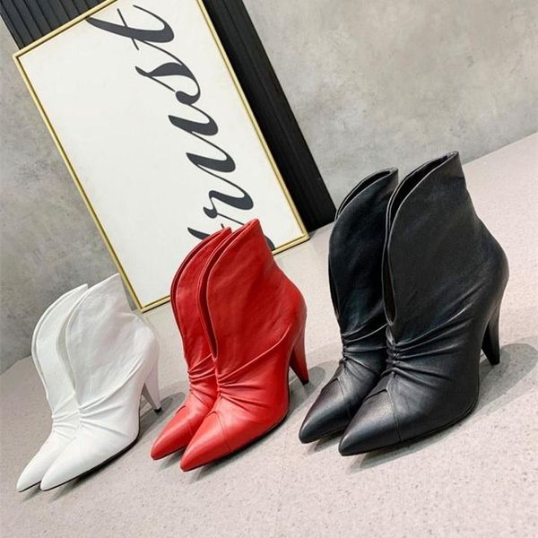 boots 2021 design women ankle super high heels slip on pleated decor pointed toe genuine leather shoes, Black
boots 2021 design women ankle super high heels slip on pleated decor pointed toe genuine leather shoes, Black