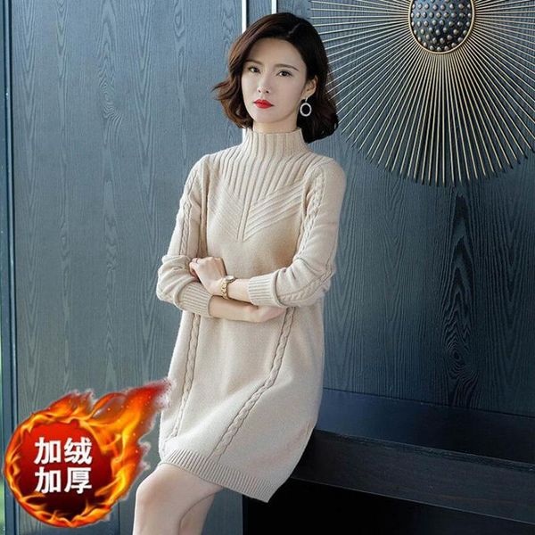 casual dresses mid length sweater women loose autumn winter long sleeved knit dress female velvet half high neck bottoming, Black;gray
casual dresses mid length sweater women loose autumn winter long sleeved knit dress female velvet half high neck bottoming, Black;gray