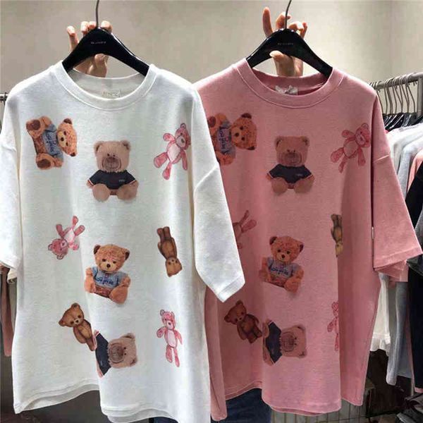 women's t-shirt female summer shirt, large shirt with korean bear pattern and size, udh9, White
women's t-shirt female summer shirt, large shirt with korean bear pattern and size, udh9, White