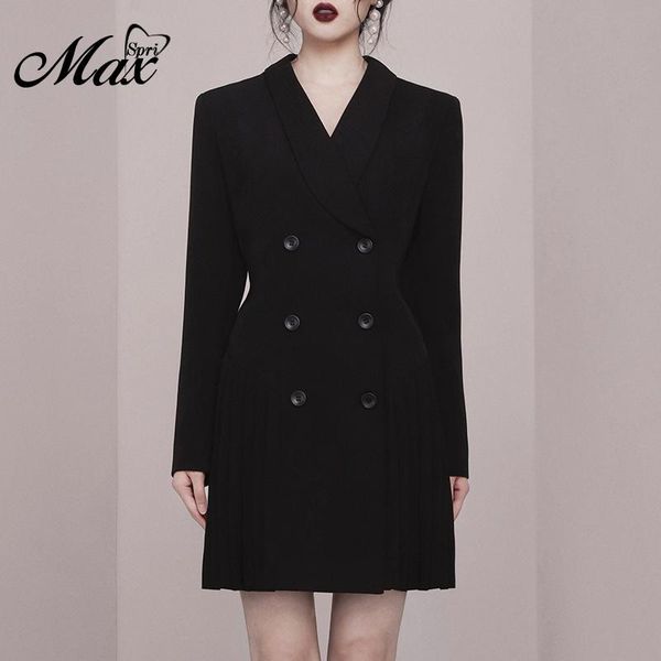 casual dresses max spri double breasted black lapel ol pleated blazers 2021 fashion v neck long sleeve stitching versatile mini dress, Black;gray
casual dresses max spri double breasted black lapel ol pleated blazers 2021 fashion v neck long sleeve stitching versatile mini dress, Black;gray