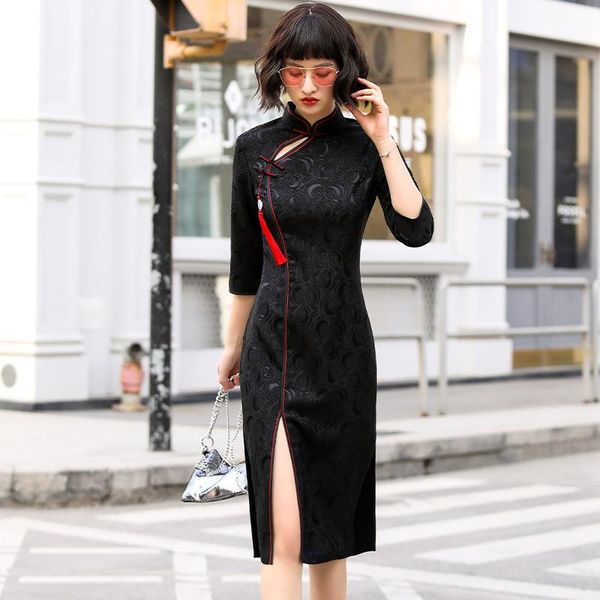 ethnic clothing chinese stand collar dress style qipao black vintage evening party vestido cheongsam, Red
ethnic clothing chinese stand collar dress style qipao black vintage evening party vestido cheongsam, Red