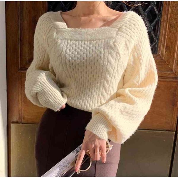 pullover sweater women winter warm knitted loose contrasting colors long sleeve slash neck s for 210427, White;black
pullover sweater women winter warm knitted loose contrasting colors long sleeve slash neck s for 210427, White;black