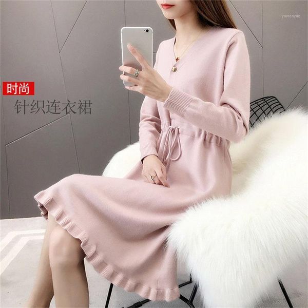 casual dresses female knit sweater dress korean autumn winter pullover loose long sleeve lace up midi ruffle women clothing f2515, Black;gray
casual dresses female knit sweater dress korean autumn winter pullover loose long sleeve lace up midi ruffle women clothing f2515, Black;gray