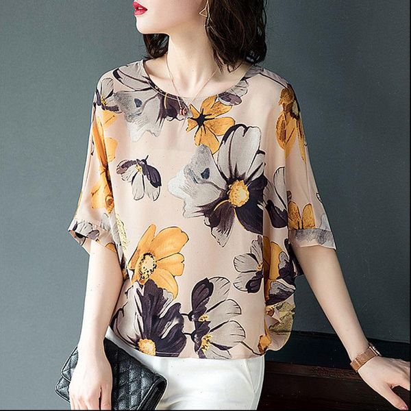 summer style chiffon casual half women shirt sleeve flower printed blusas df2909, White
summer style chiffon casual half women shirt sleeve flower printed blusas df2909, White
