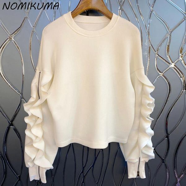 women's hoodies & sweatshirts nomikuma autumn pullover sweatshirt causal zipper ruffle long sleeve jumper korean solid o-neck 6x648 t25, Black
women's hoodies & sweatshirts nomikuma autumn pullover sweatshirt causal zipper ruffle long sleeve jumper korean solid o-neck 6x648 t25, Black