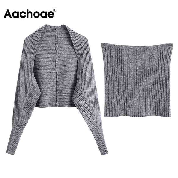 aachoae solid women knitted long sleeve two piece set short cardigan with strapless camisole female fashion crop outfits 210413, White
aachoae solid women knitted long sleeve two piece set short cardigan with strapless camisole female fashion crop outfits 210413, White