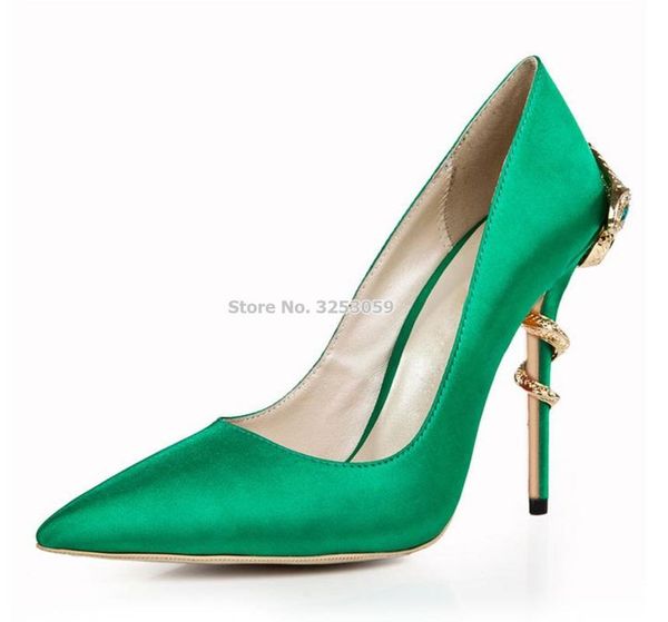 women gold metal snake heel pumps bling crystal high shoes green red pointed toe golden heels dress, Black
women gold metal snake heel pumps bling crystal high shoes green red pointed toe golden heels dress, Black