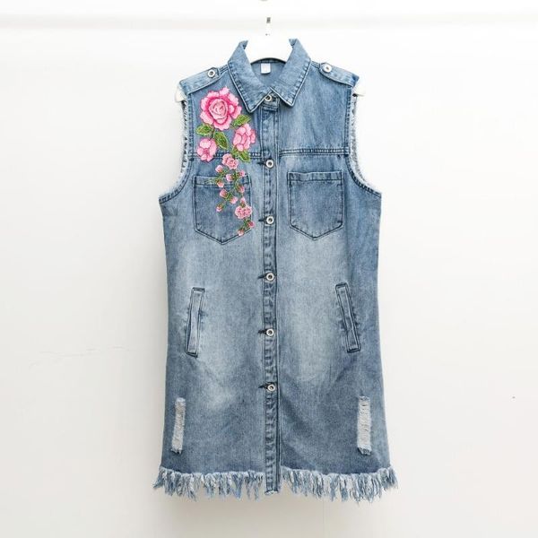 women's vests 2021 spring autumn vintage flowers embroidered long denim vest coat women casual pocket sleeveless lapel hole jean jacket, Black;white
women's vests 2021 spring autumn vintage flowers embroidered long denim vest coat women casual pocket sleeveless lapel hole jean jacket, Black;white