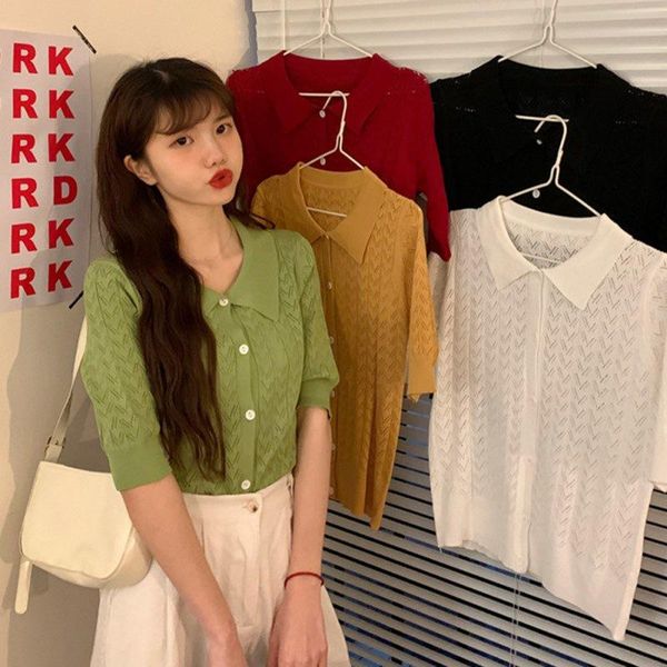 women's t-shirt efinny t-shirts women knitted crop tees female buttoned up lapel solid short sleeve casual summer for, White
women's t-shirt efinny t-shirts women knitted crop tees female buttoned up lapel solid short sleeve casual summer for, White