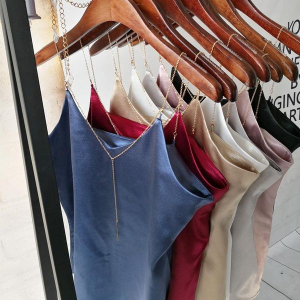 women's tanks & camis metal chain spaghetti strap women with necklace halter v neck cami sleeveless satin silk tank summer camisole, White
women's tanks & camis metal chain spaghetti strap women with necklace halter v neck cami sleeveless satin silk tank summer camisole, White