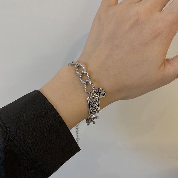 link, chain fashion titanium steel bracelet niche design love personality trendy punk retro jewelry for woman 2021 trend, Black
link, chain fashion titanium steel bracelet niche design love personality trendy punk retro jewelry for woman 2021 trend, Black