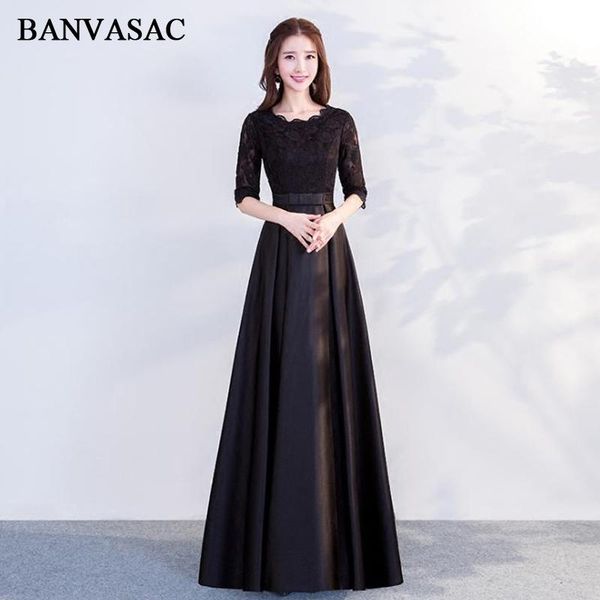party dresses banvasac elegant o neck lace embroidery a line long evening illusion half sleeve bow sash prom gowns, White;black
party dresses banvasac elegant o neck lace embroidery a line long evening illusion half sleeve bow sash prom gowns, White;black